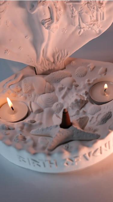 Birth of Venus Cone Incense Burner with Candle Holder, Mythological Concrete Decor for Aromatherapy, Ritual, and Romantic Spiritual Ambience