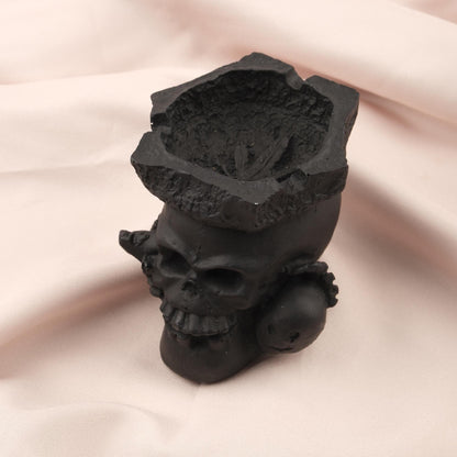 Marijuana Leaf & Skull Ashtray in Black, Unique Hippie Cigarette Lid for Smokers, Smoking Accessories for Husband, Authentic Home Decor