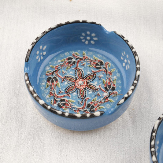 Buy1 Get1 | Dual Blue Ceramic Ashtray with Vintage-Inspired Lid, Handmade Small Smoking Tray, Elegant Antique Style Ashtray Gift for Home