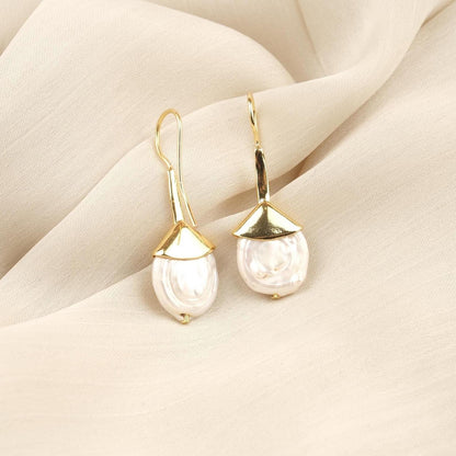 Handmade Genuine Pearl Dangle Earrings, Elegant Gold Plated Design with Baroque Freshwater Pearls, Vintage Style & Antique Looking Her Gift