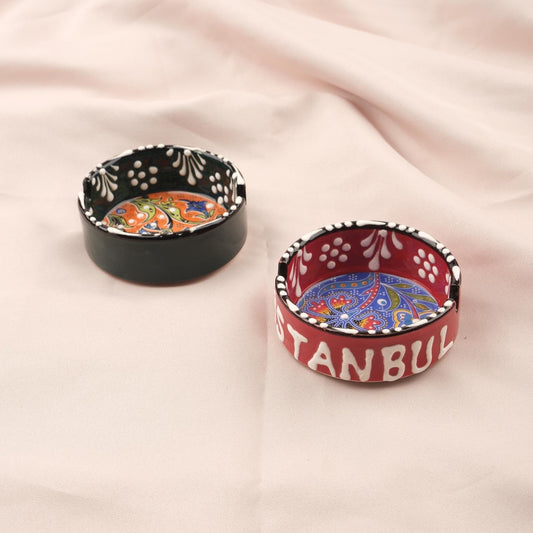 Buy1 Get1 | Handmade, Antique Looking Vintage Style Ashtray in Unique Black & Red with Istanbul Writing