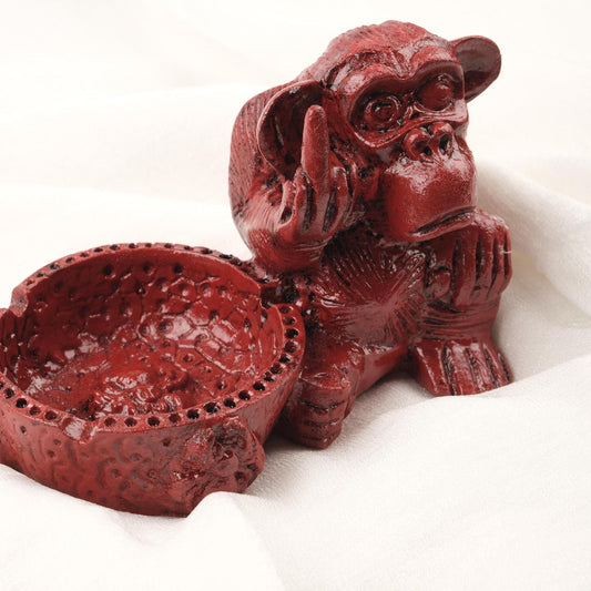 Red Big Middle Finger Monkey Ashtray  Funky Portable Ashtray Gift Idea for Smokers – 13x10cm Handmade HEAVY ITEM 1LBS