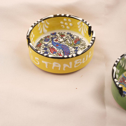 Buy1 Get1 | Handmade, Antique Looking Vintage Style Ashtray in Unique Yellow and Green, Catch Style Cigarette Lid