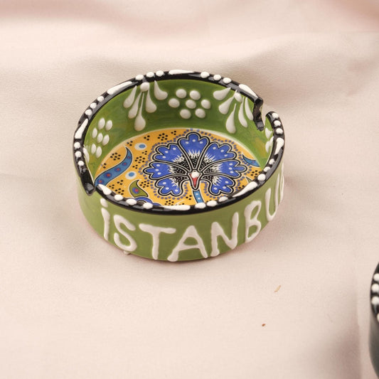 Buy1 Get1 | Handmade, Antique Looking Vintage Style Ashtray in Istanbul Writing with Green and Black