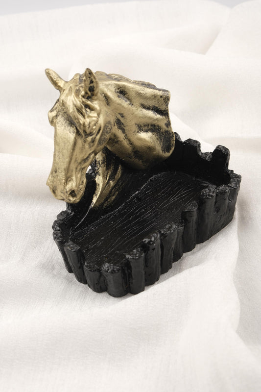 Handmade Gold Horse in Castle Ashtray  Funky Mythic Ashtray Lid, Vintage Smoking Gift – 13x6cm WEIGHS 1LB