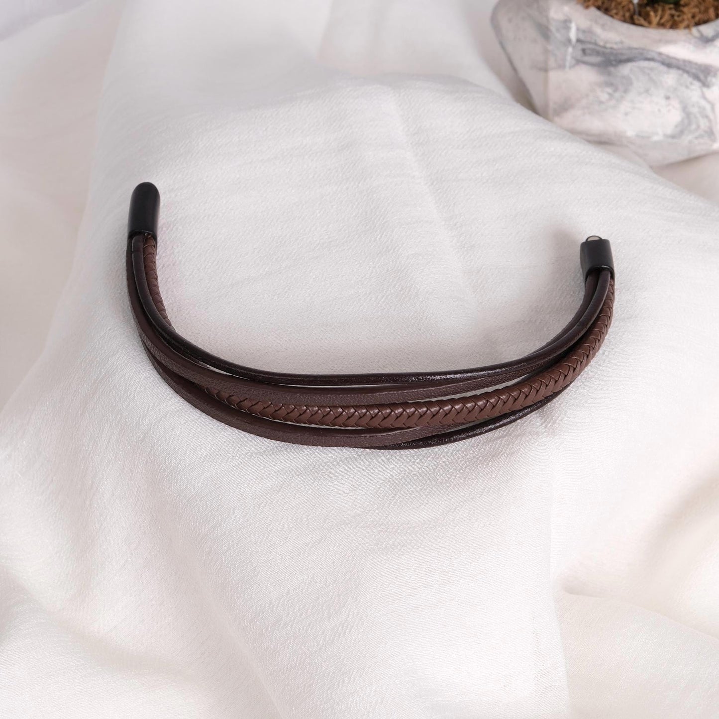 Brown Leather Bracelet for Men, 22cm Bold Style, Genuine Leather, Durable Everyday Wear, Minimalist Masculine Design
