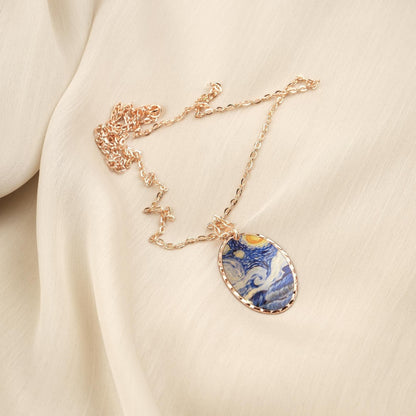 Vincent van Gogh "The Starry Night" Necklace in Pure Copper, Artistic Pendant &| Handmade Antique Looking Vintage Style Gift, Art Lovers