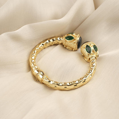 Stone of Leadership & Protection Handmade Historical Malachite Bangle, Antique Looking and Vintage Style Gold Plated Statement Bracelet Gift