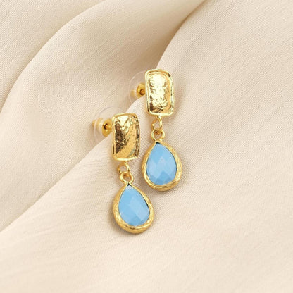 Handmade Turquoise Gemstone Stud Earrings, Elegant Teardrop Design with Faceted Blue Stone, Antique Looking Dainty Gift for Women