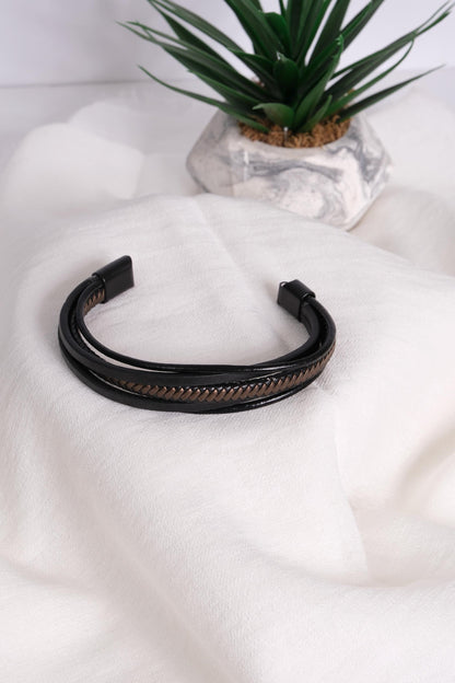 Brown Leather Bracelet for Men, 22cm, Genuine Leather, Classic Shape, Bold Minimalist Style, Durable Gift for Him