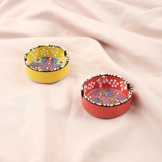 Buy1 Get1 | Handmade, Antique Looking Vintage Style Ashtray in Vibrant Red and Yellow