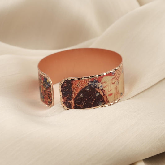 Gustav Klimt "The Kiss" Bracelet in Pure Copper, Inspired by Artistic Handmade Adjustable Cuff | Antique Looking Vintage Style Gift for Her