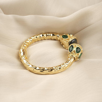 Stone of Leadership & Protection Handmade Historical Malachite Bangle, Antique Looking and Vintage Style Gold Plated Statement Bracelet Gift