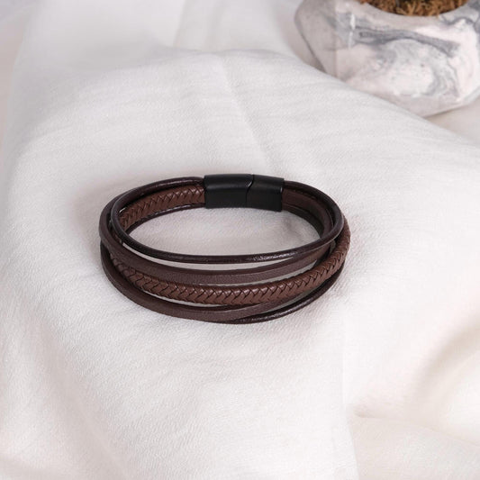 Brown Leather Bracelet for Men, 22cm Bold Style, Genuine Leather, Durable Everyday Wear, Minimalist Masculine Design