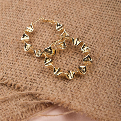 Gold Sculpted Abstract Art Hoop Earrings For Women, Unique Hypoallergenic Jewelry, Bold Fashion Made In Brass