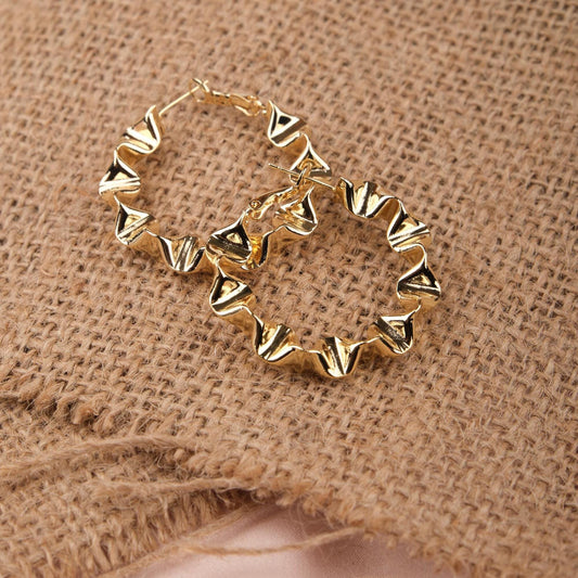 Gold Sculpted Abstract Art Hoop Earrings For Women, Unique Hypoallergenic Jewelry, Bold Fashion Made In Brass