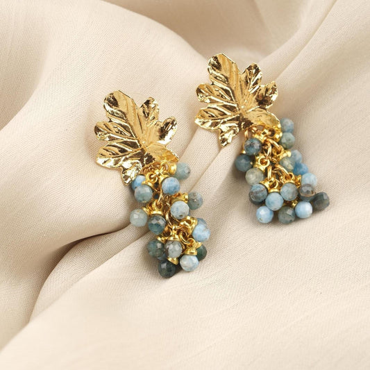 Handmade Apatite Grape Stud Earrings, March Birthstone, Elegant & Fruit-Inspired Jewelry, Antique Looking Statement Design Gift for Her