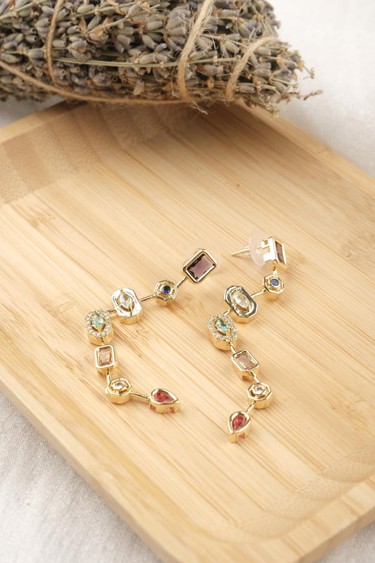 Minimalist Stud Earrings For Women, Emerald-Inspired Stones In Purple Red And Green, Elegant Multicolor Jewelry Gift For Her