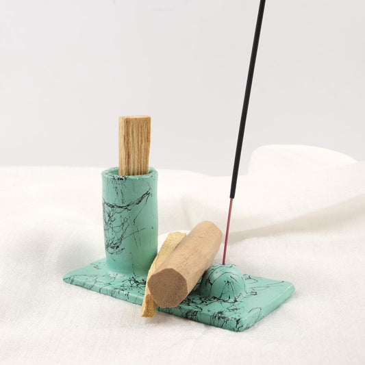 Gray And Black Epoxy Marble Design Palo Santo Holder | Ash Catcher Plate For Cleansing Or Smudge | 13x7x8cm