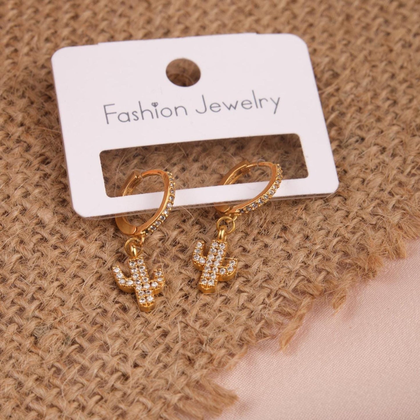 Gold Cactus Hoop Earrings, A Minimal Brass Statement For Free Spirits, Summer Jewelry With Soul, Gentle Gift For Women