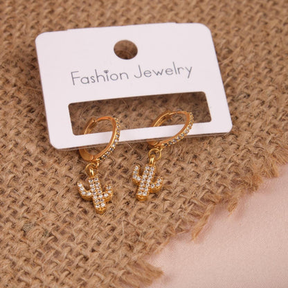 Gold Cactus Hoop Earrings, A Minimal Brass Statement For Free Spirits, Summer Jewelry With Soul, Gentle Gift For Women