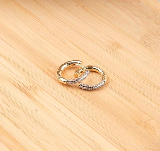 Minimalist Gold Plated Hoop Earrings With Small Diamond Accents Hypoallergenic Lightweight Everyday Gift for Women, Engagement Earrings