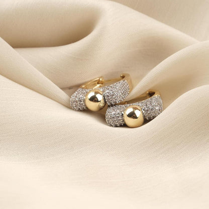 Gold Plated Silver Stud Earrings with Mini Diamond Detailing, Classic Hoop Design, Art Deco Style, Luxury Look, Hypoallergenic and Timeless