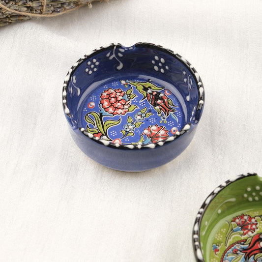 Buy1 Get1 | Green & Navy Blue Ceramic Ashtray Set with Vintage Lids, Handmade Small Smoking Trays, Elegant Antique Style Decorative Ashtrays