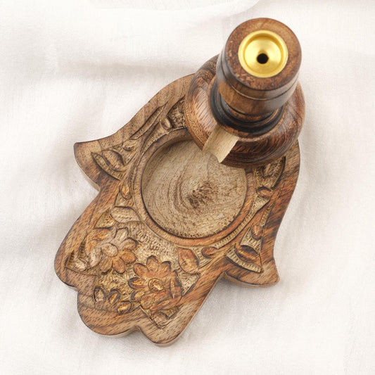 Fatima Hand Design Backflow Incense Holder | Wooden Aromatherapy Smoke Fountain | 16x12x13cm Incense Burner for Spiritual People, Authentic