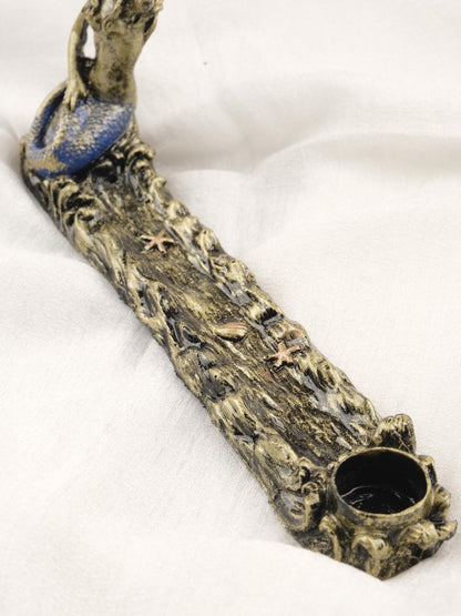Starfish Mermaid At The Beach Incense Stick and Palo Santo Holder, Blue Gold and Pearl Beach Vibes | 22x4x10cm Authentic Ash Catcher