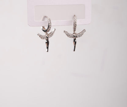 Silver Fairy Angel Hoop Earrings, Minimal And Spiritual Design For Dreamers, Ethereal Everyday Jewelry Made In Brass