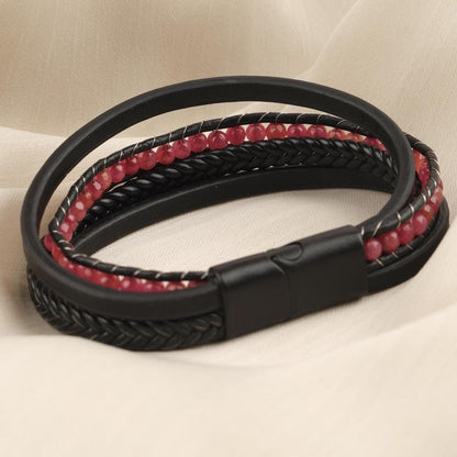 Handmade Bold Quartz and Genuine Leather Men's Bracelet, Multi-Layer Design with Titanium Lock, Statement Gemstone Jewelry | 22 cm (8.66 in)