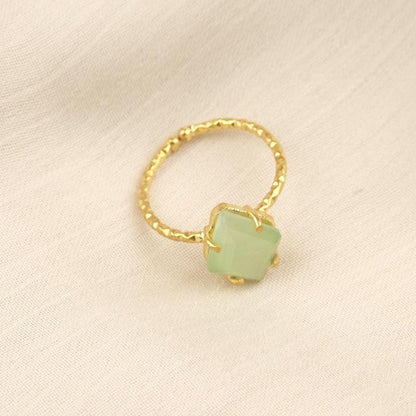 Handmade Diamond Ring, Drop Style Antique Looking And Vintage Style Gold Plated Adjustable , Green Gemstone Elegant Artisan Crafted Ring
