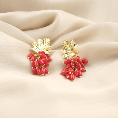Handmade Genuine Coral Grape Earrings , October Birthstone, Exotic Nature Inspired Studs, Elegant And Artistic Statement Jewelry Design Gift