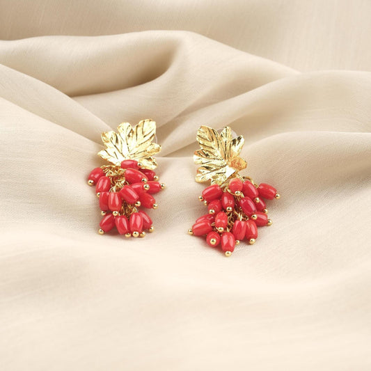 Handmade Genuine Coral Grape Earrings , October Birthstone, Exotic Nature Inspired Studs, Elegant And Artistic Statement Jewelry Design Gift