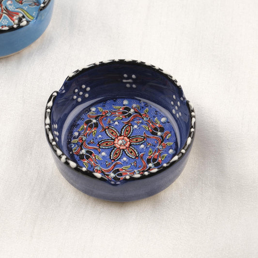 Buy1 Get1 | Blue & Navy Blue Ceramic Ashtray Set with Vintage Lids, Handmade Small Smoking Trays, Elegant Antique Style Decorative Ashtrays
