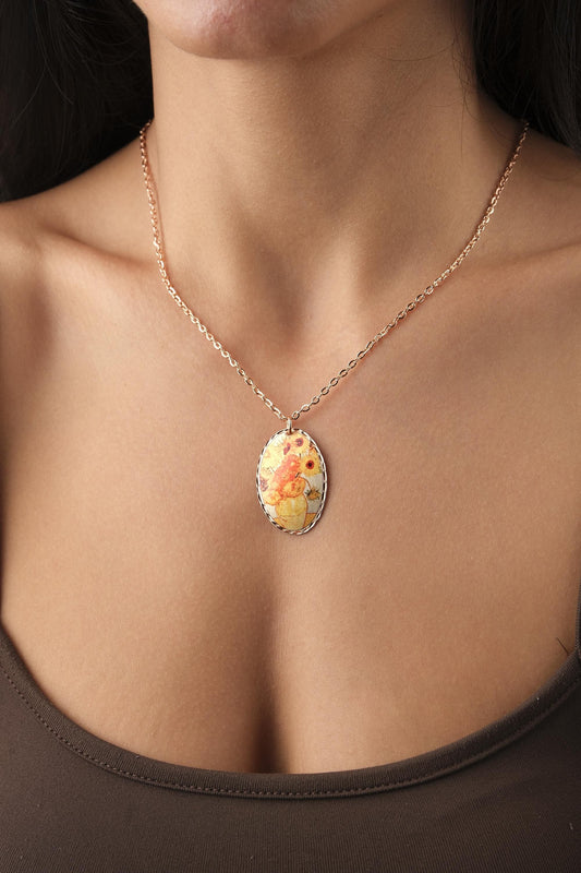 Vincent van Gogh "Vase with Fifteen Sunflowers" Necklace in Pure Copper, Artistic Pendant, Handmade & Antique Looking Vintage Style Gift