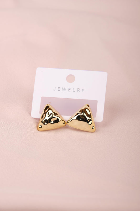 Gold Abstract Pyramid Hoop Earrings, Bold Fashion Jewelry For Women, Sculptural Hypoallergenic Design In Brass