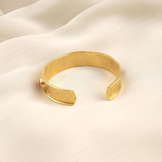 Stone of Passion & Vitality , Handmade Coral Gemstone Bangle in Gold, Antique Looking and Vintage Style Bracelet for Her, Cuff Bangles Gift