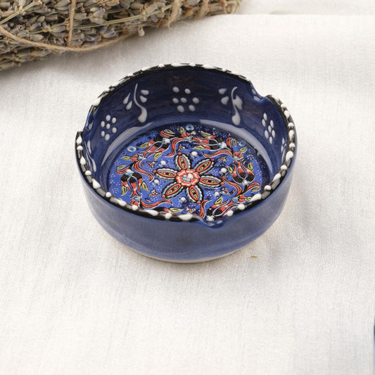 Buy1 Get1 | Blue & Navy Blue Ceramic Ashtray Set with Vintage Lids, Handmade Small Smoking Trays, Elegant Antique Style Decorative Ashtrays