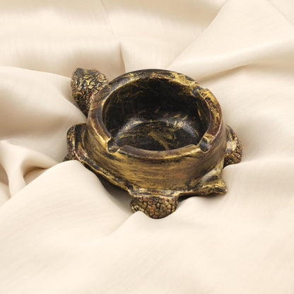Antique Gold Turtle Ashtray, Unique Reptile-Inspired Smoking Tray, Handmade Zen Decor for Home  Exotic Animal Gift Idea, 3.5x13x10cm