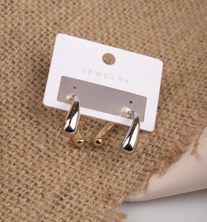 Gold And Silver Abstract Lava Earrings, Drip-Shaped Modern Hoops, Fluid Art-Inspired Design For Bold Women In Brass