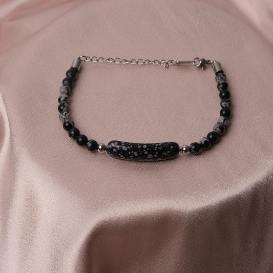 Black and White Gemstone Bracelet – Adjustable 20-26 cm –  Strong & Durable, and Stylish | Great Gift for Him | Everyday Modern Jewelry