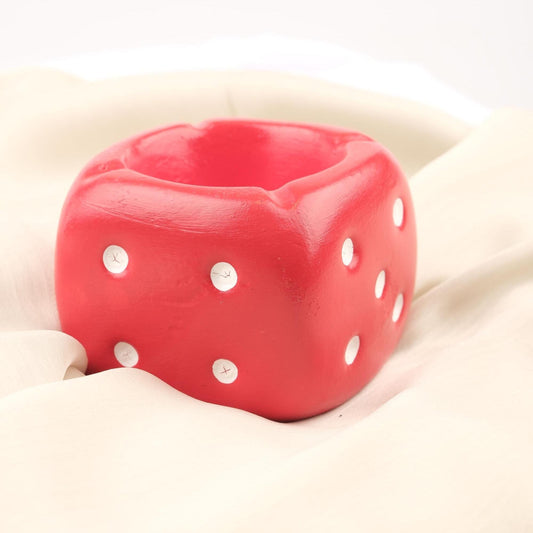 Red Dice Ashtray for Smokers, Playful Casino Theme Decor, Handcrafted Cube Design Tray with Dot Detail  Fun Gift Idea, 7x8x8cm