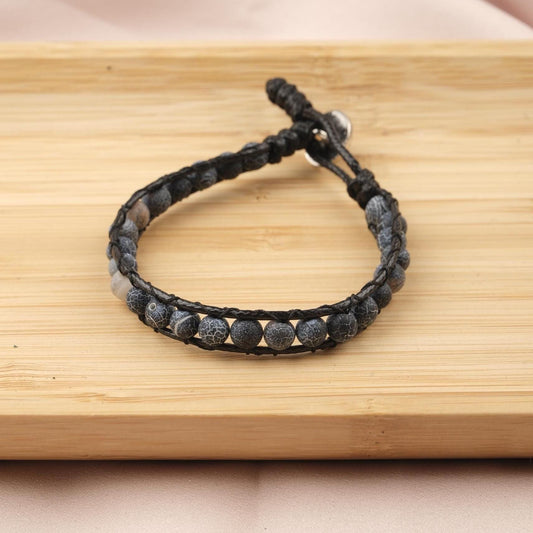 Stone of Clarity, Amethyst & Leather Bracelet for Men, Purple Crystal Bracelet Gift with Hematite, Stylish Wristband, 21cm / 8.26in
