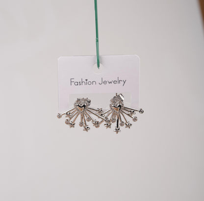 Silver Heart And Star Arrow Earrings, Sparkling Love-Inspired Hoops For Women, Timeless Brass Jewelry For Every Season