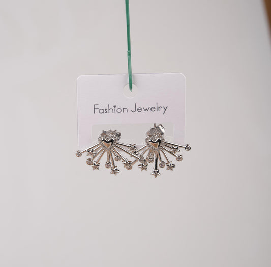 Silver Heart And Star Arrow Earrings, Sparkling Love-Inspired Hoops For Women, Timeless Brass Jewelry For Every Season