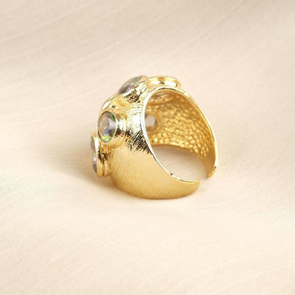 Handmade Ottoman Style Ring With Green Gemstone Cluster, Antique Looking And Vintage Style Gold Plated Ring With Regal And Artistic Details