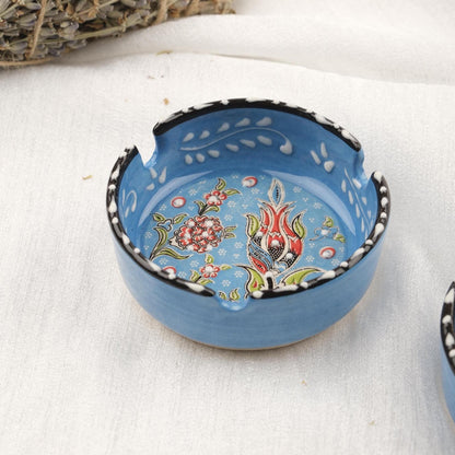 Buy1 Get1 | Handmade Light Blue Ceramic Ashtray with Vintage Lid Design, Small Antique Style Smoking Accessory Cigar Ash Tray, Cigarette Lid
