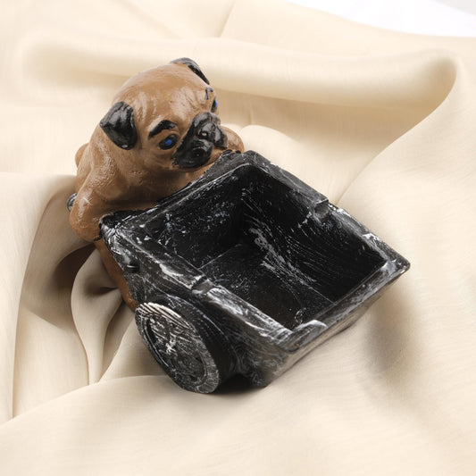 Green Pug Dog Ashtray in Wheelbarrow Cart, Cute Animal Smoking Tray, Handcrafted Dog Lover Gift  Whimsical and Functional Decor, 16x9x12cm
